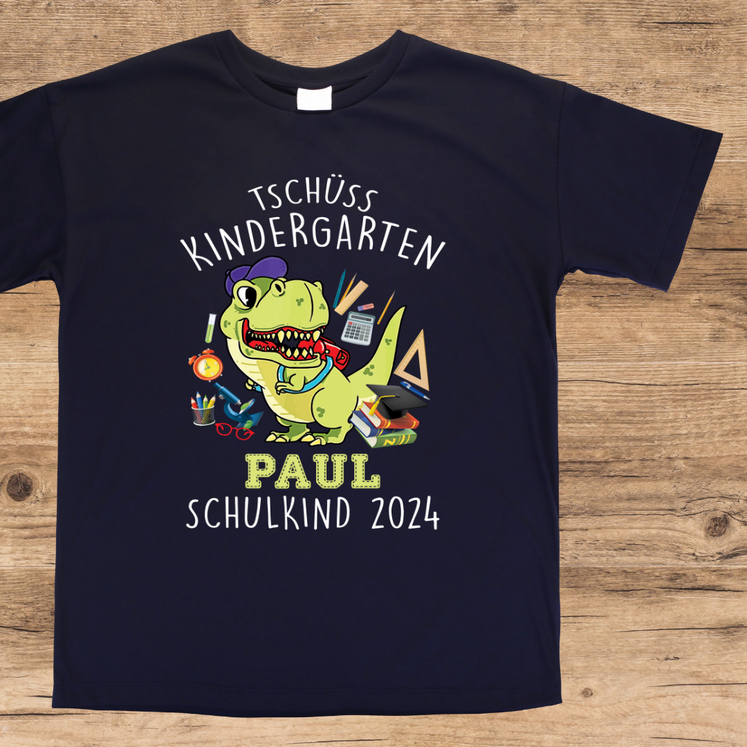 Dinosaurier Schulkind 2024 personalisiertes Kindershirt