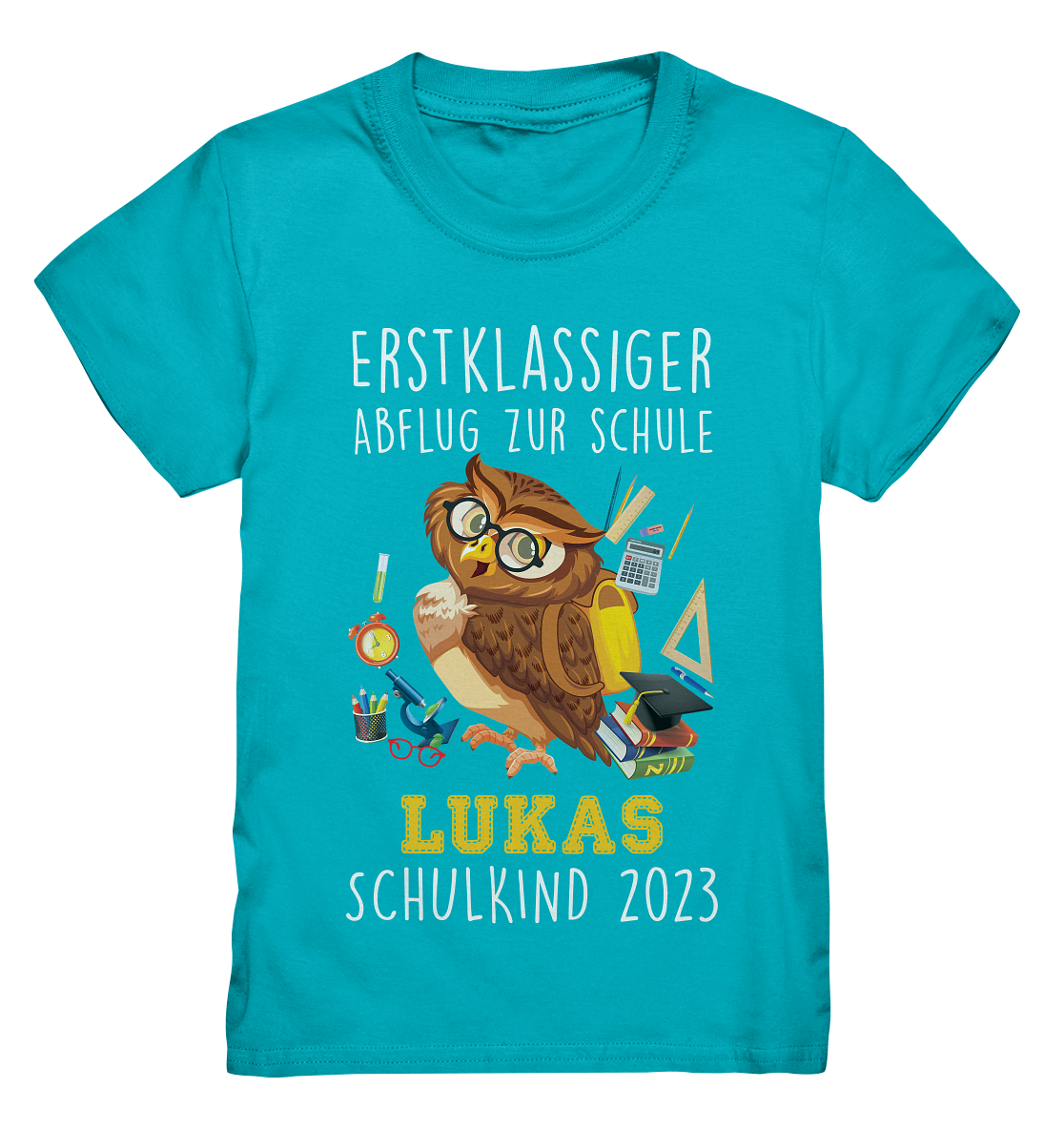 Eule Schulkind 2023 personalisiertes Kindershirt