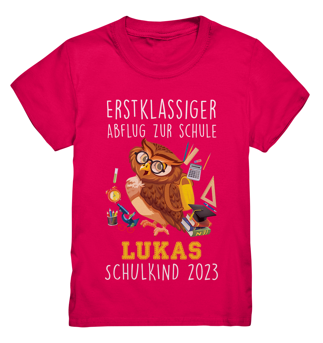 Eule Schulkind 2023 personalisiertes Kindershirt